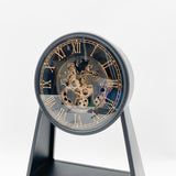 AcaciaHome Black & Gold Mantel Gear Clock with Silent Sweep Moving Gears – Mid-Century Modern Metal Design