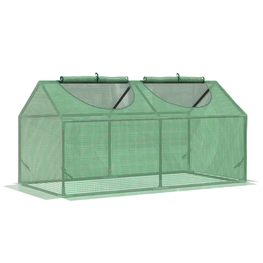 Mini Walk-in Greenhouse with Two Roll-up Zippered Windows & Steel Frame – Portable Plant Cover, Green