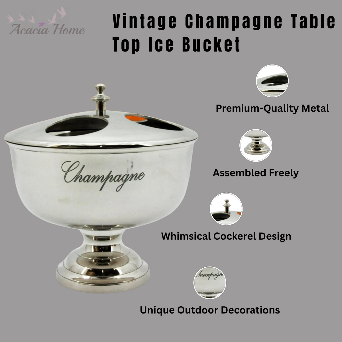 Vintage 32cm Silver Aluminium Ice Bucket with Side Handles – 4-Bottle Wine Cooler for Parties & Home Bars