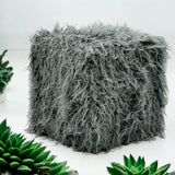 Dark Grey Faux Fur Cube Ottoman Footstool, 38cm – Super-Soft Sponge-Padded Footrest for Home or Office