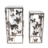 AcaciaHome Art Deco Gold Butterfly Nest of Tables – Square Metal Side Tables with Glass Tops, Gold Finish