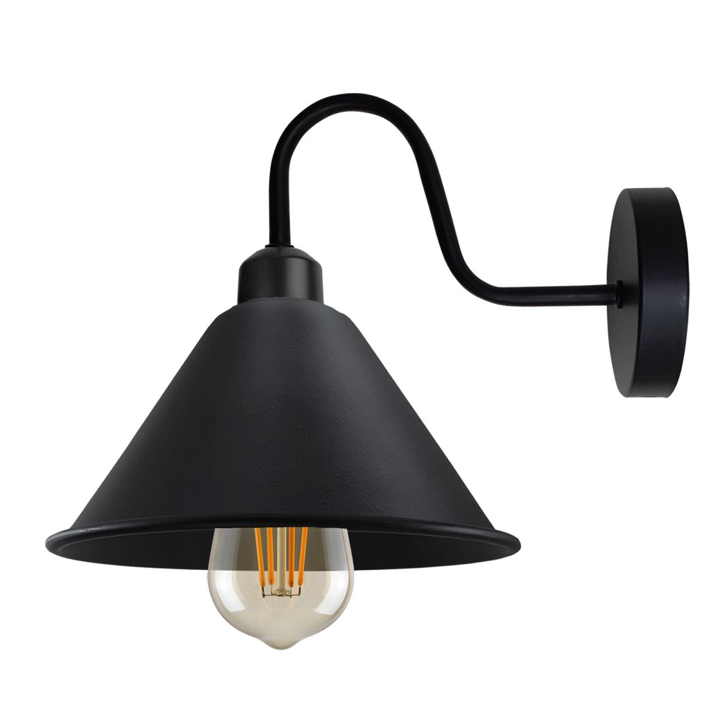 Vintage Cone Wall Light with Swan Neck and E27 Socket – Dimmable Indoor Sconce, Black