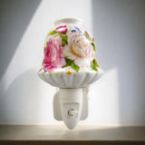 Plug-In LED Night Light with Pink Floral Ceramic Body and On/Off Switch – Decorative Lighting for Bedrooms and Hallways