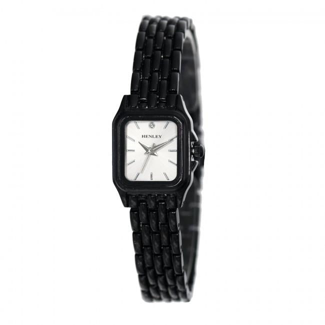 Henley Ladies Petite Rectangular Watch, Sunray Dial – Black Bracelet