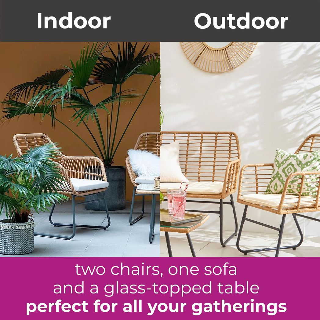 Neo 4-Piece Wicker Bamboo-Style Garden Sofa Set with Table and Chairs – Indoor and Outdoor Rattan Furniture
