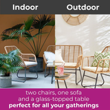 Neo 4-Piece Wicker Bamboo-Style Garden Sofa Set with Table and Chairs – Indoor and Outdoor Rattan Furniture