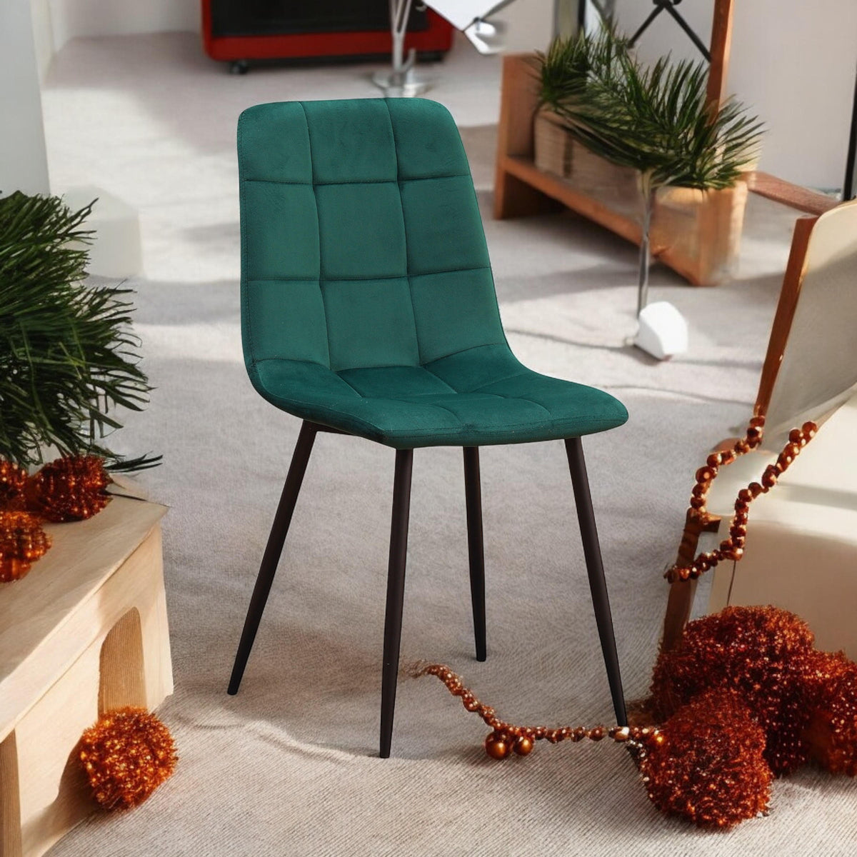 AcaciaHome Velvet Padded Dining Chair with Metal Legs