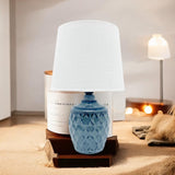AcaciaHome 40cm Blue Ceramic Table Lamp with White Drum Shade – Corded 240V Home & Office Lighting