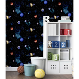 Arthouse Cosmos Space Wallpaper with Planets & Stars – 3D Photographic Effect Kids Room Covering, Charcoal