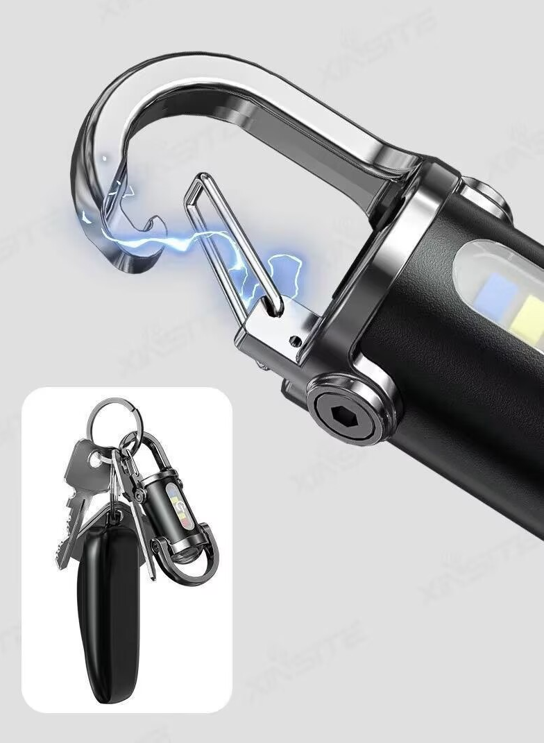 Avilo Rechargeable LED Keychain Torch with Carabiner Clip, USB-C, Multiple Modes