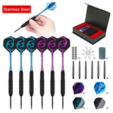 24g Steel Tip Darts Set of 6 with PVC Shafts, 12 Flights, Sharpener & Case – Professional Darts for Bristle Boards