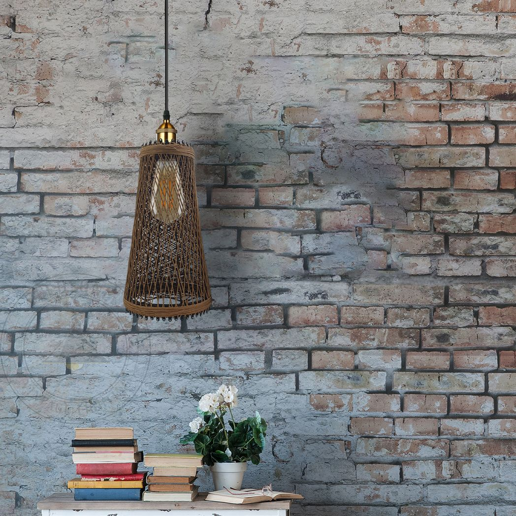 LEDSone Natural Rattan Wicker Pendant Light Shade, 30 x 17cm – Vintage Style Ceiling Light for Kitchen, Dining & Living Room