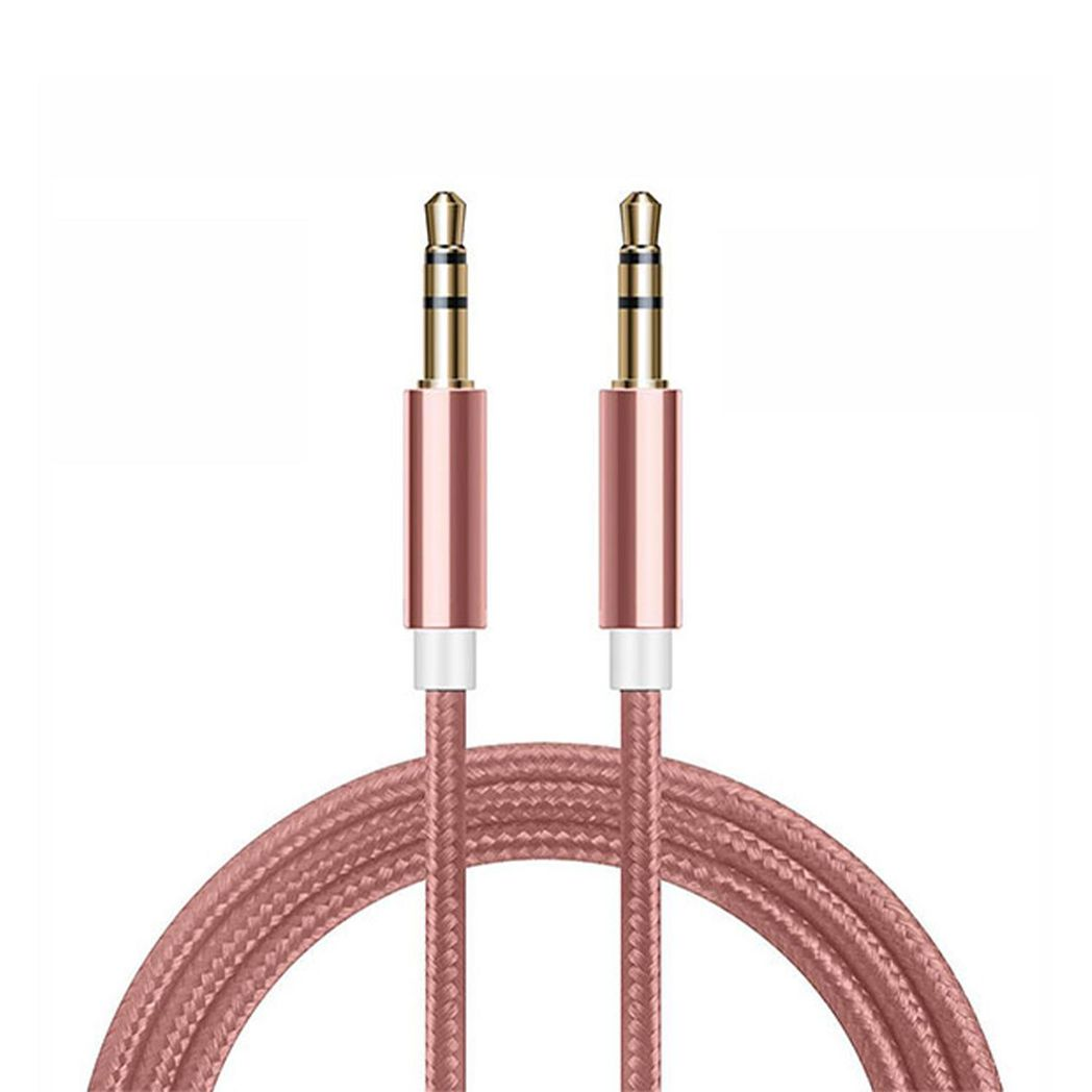 FX Powabud 3.5mm Braided Aux Cable, 1m – Gold-Plated Audio Lead for Phones, Speakers and Car Stereos, Rose Gold