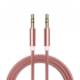 FX Powabud 3.5mm Braided Aux Cable, 1m – Gold-Plated Audio Lead for Phones, Speakers and Car Stereos, Rose Gold