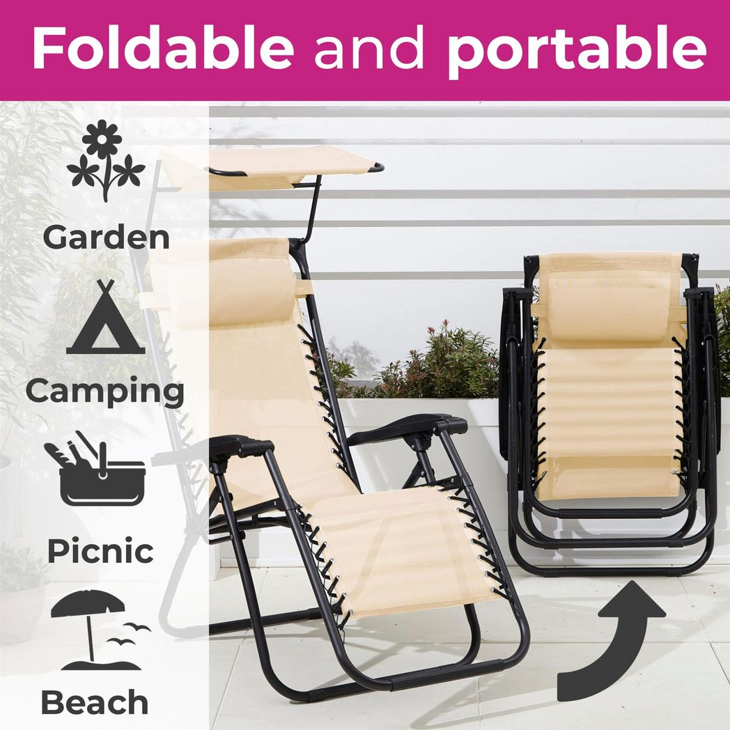Neo Zero Gravity Chairs and Side Table Set – Folding, Reclining, Beige
