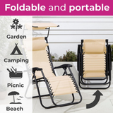 Neo Zero Gravity Chairs and Side Table Set – Folding, Reclining, Beige