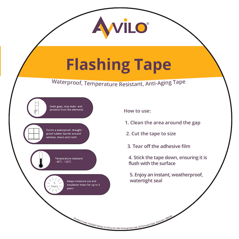 Avilo Flashing Tape 5 Metres – Waterproof Rubber Barrier for Windows, Doors & Roofing