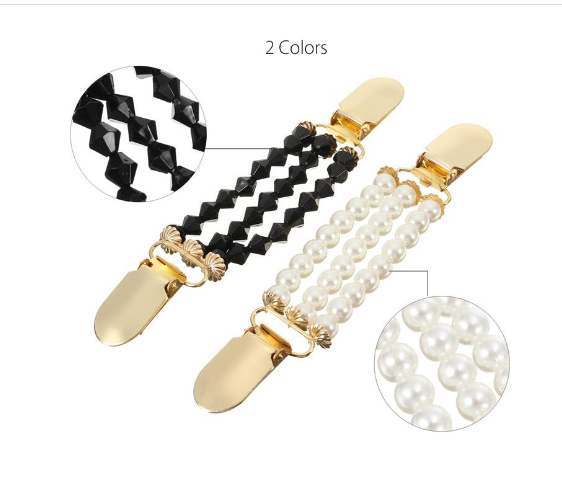 Avilo Pearl Cardigan Clip Set of 2 – Elasticated Clips for Cardigans and Shawls, White and Black