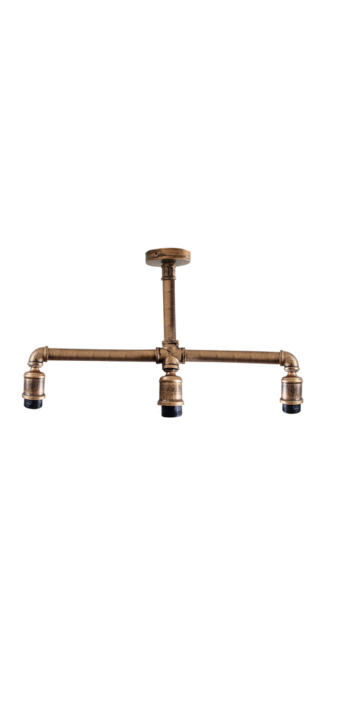 Industrial Loft 3 Head Water Pipe Pendant Light with E27 Lamp Holders – Retro Steampunk, Brushed Copper