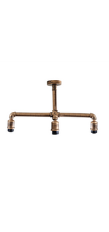 Industrial Loft 3 Head Water Pipe Pendant Light with E27 Lamp Holders – Retro Steampunk, Brushed Copper