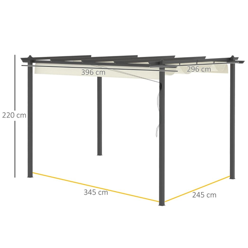 4 x 3m Aluminium Pergola Gazebo with Retractable Canopy – Garden Sun Shade, Cream White & Dark Grey