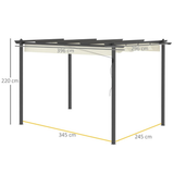 4 x 3m Aluminium Pergola Gazebo with Retractable Canopy – Garden Sun Shade, Cream White & Dark Grey