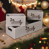 AcaciaHome Vintage Wooden Merry Christmas Storage Crate Set with Sturdy Handles – Festive Rustic Decor