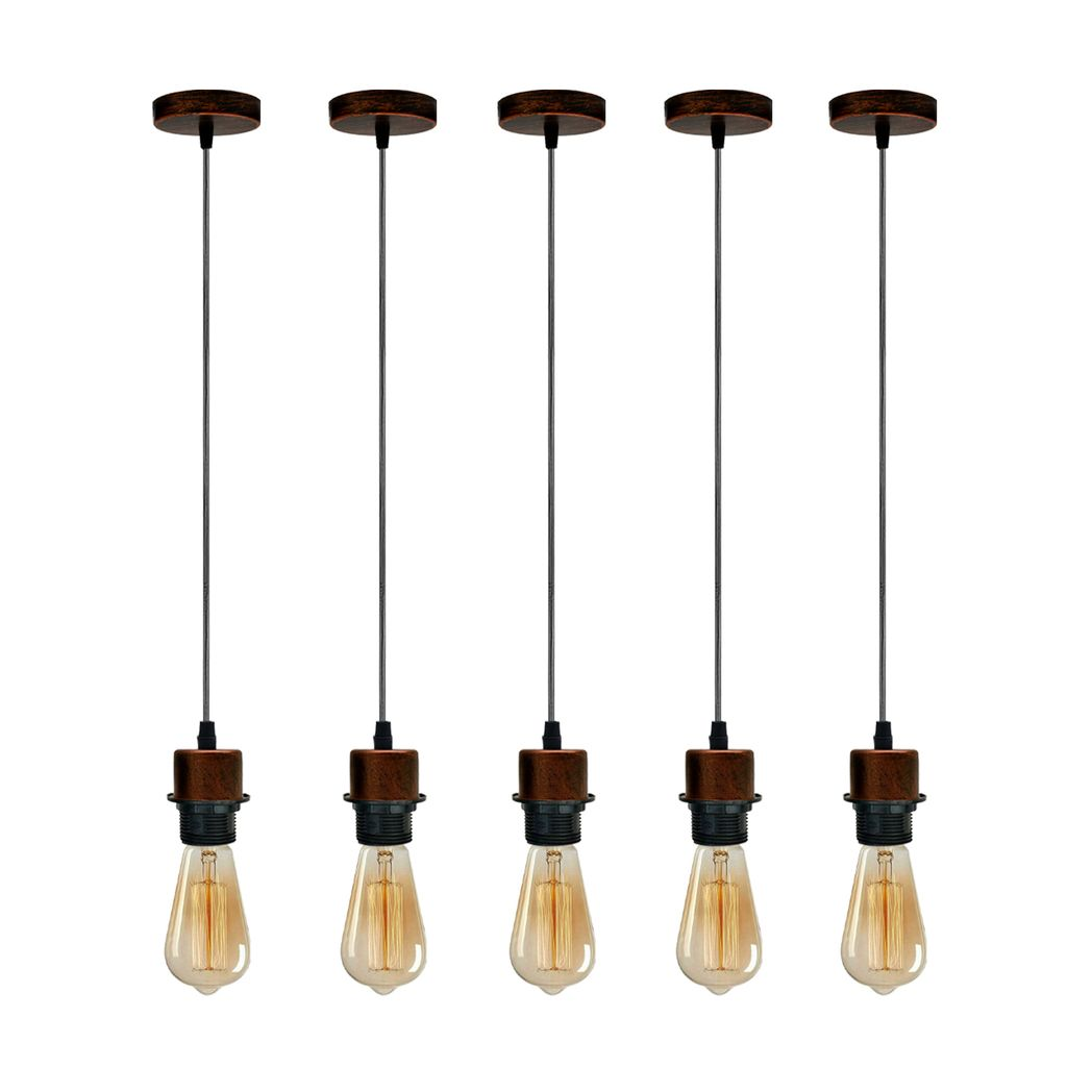Industrial Rustic Red Pendant Light 5 Pack with E27 Holder & 95cm PVC Cable – Retro Lampshade-Ready Kit