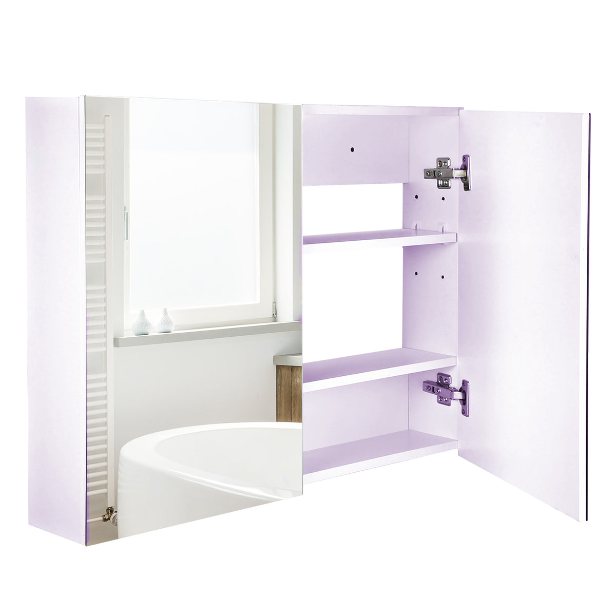 Wall-Mounted Bathroom Mirror Cabinet with Double Doors & Adjustable Shelf – Modern Dual-Purpose Storage Unit