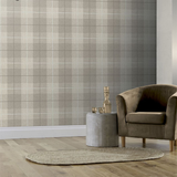Arthouse Country Tartan Heavyweight Vinyl Wallpaper – Hardwearing Textured Hallway Design, Taupe