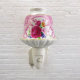 Ceramic Plug-In LED Night Light with Colourful Floral Design – Decorative Bedroom and Nursery Light, Pink Rose