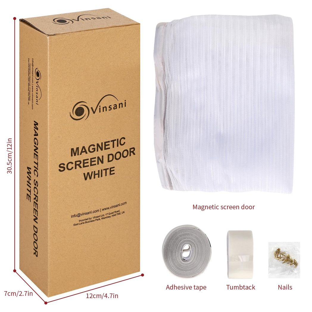 VINSANI Magnetic Insect Door Screen Curtain – Fly and Mosquito Barrier for Doorways, White