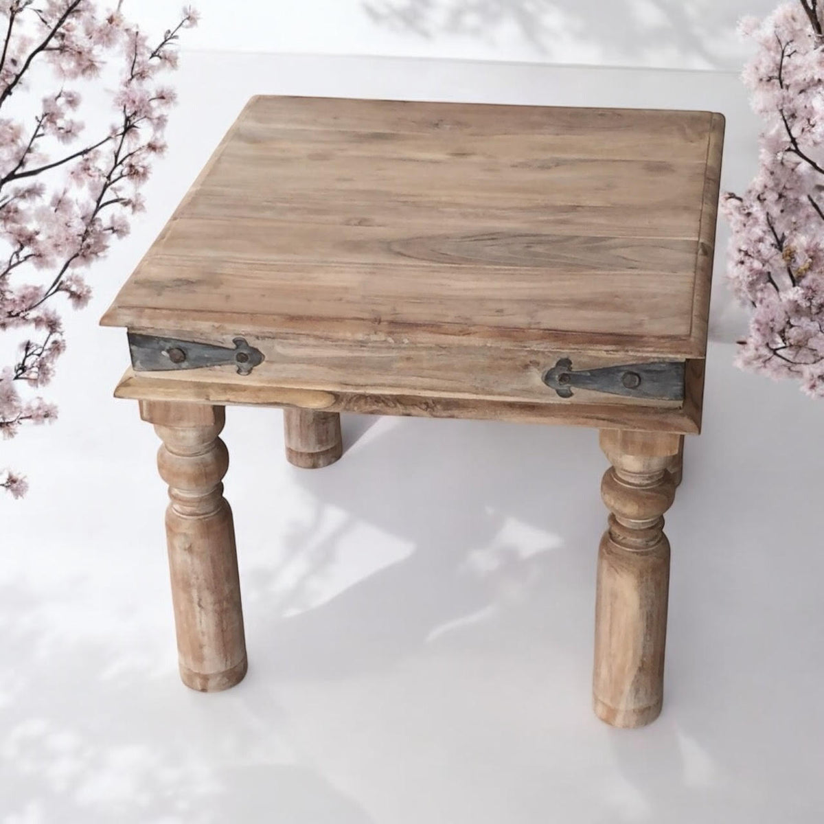 AcaciaHome 45cm Wooden Square Side Table with Natural Wood Finish – Compact Table for Living Room, Bedroom or Office