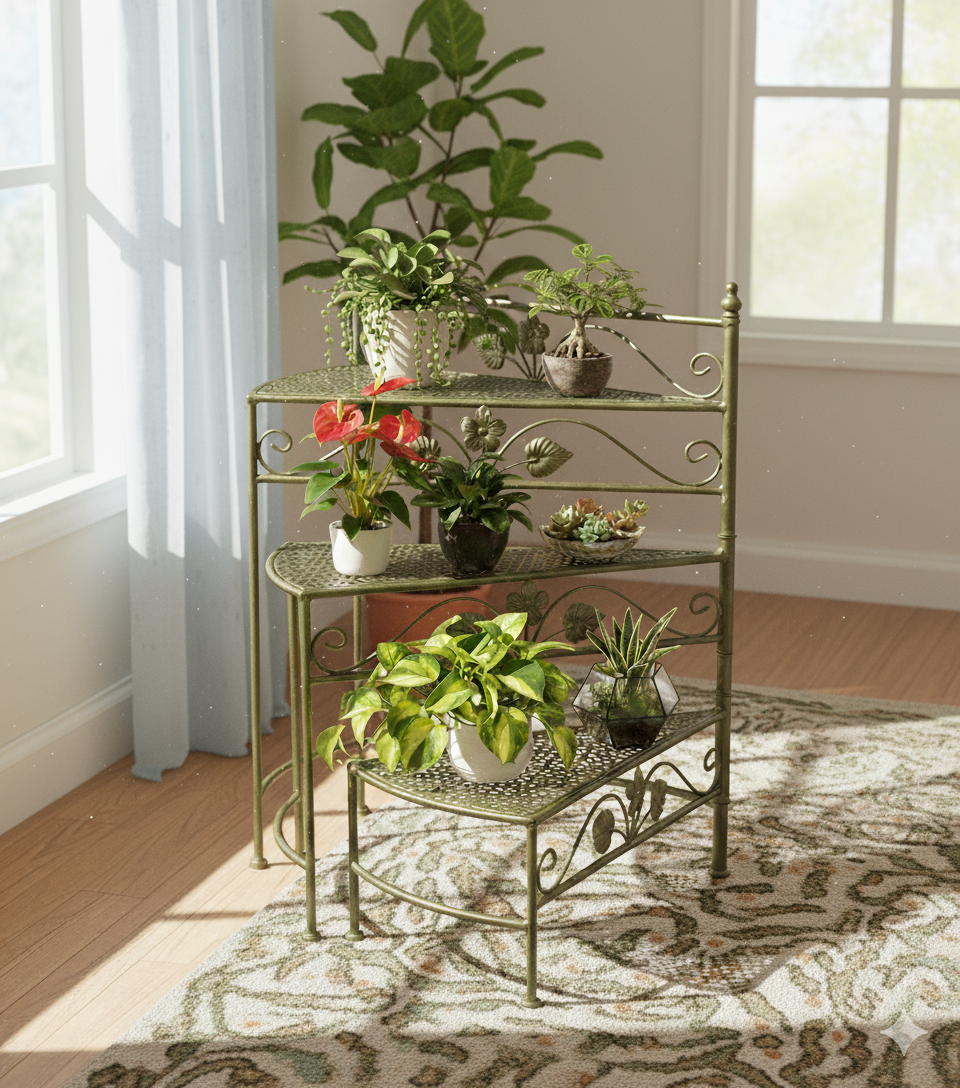 3 Tier Metal Plant Stand – Victorian-Style Iron Work for Home and Garden