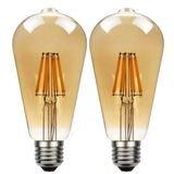 Ledsone 2 Pack E27 Dimmable LED Edison Filament Bulbs, 8W 800lm 2700K – Vintage Amber Glass ST64, Warm White