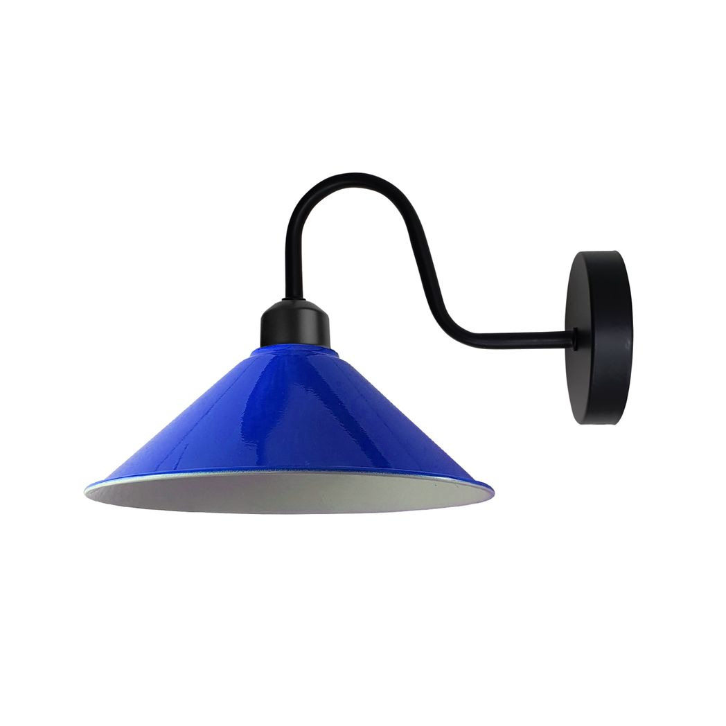Vintage Swan Neck Wall Light with Cone Shade and E27 Socket – Dimmable Indoor Wall Sconce, Navy Blue