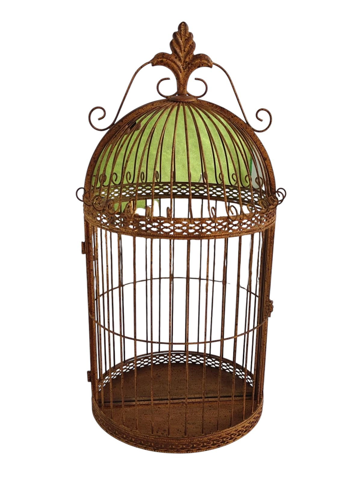 Durable Rustic Metal Bird Cage Wall Mirror 63cm Fleur De Lys Design Vintage-Style Garden Indoor