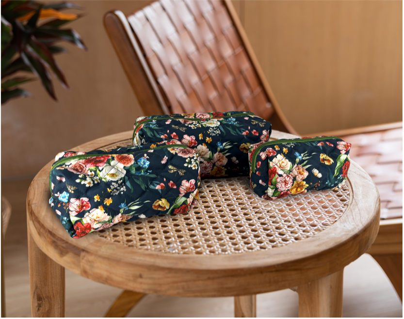 Avilo Set of 3 Floral Make-Up Bags with Zips – Cosmetics Storage and Travel Organisers in 3 Sizes