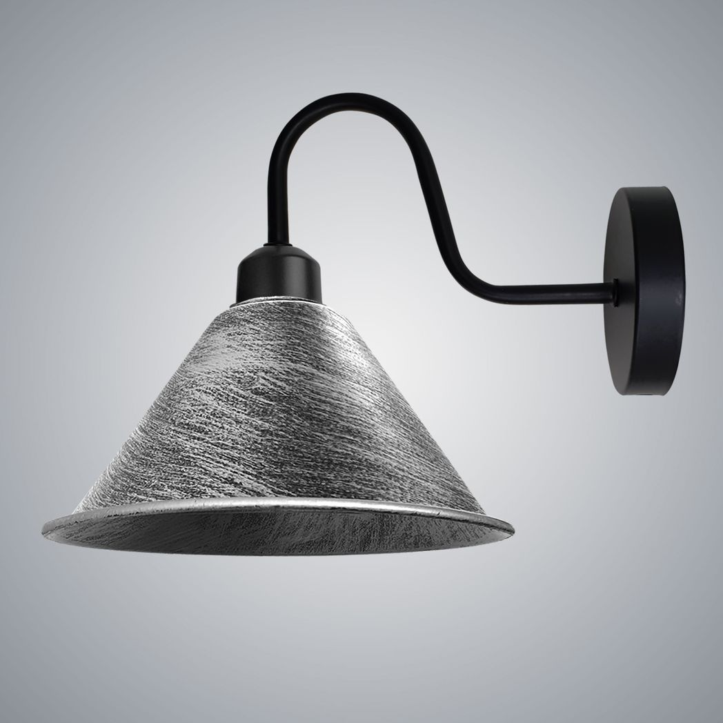 Vintage Cone Wall Light with Swan Neck and E27 Socket – Dimmable Indoor Sconce, Brushed Silver