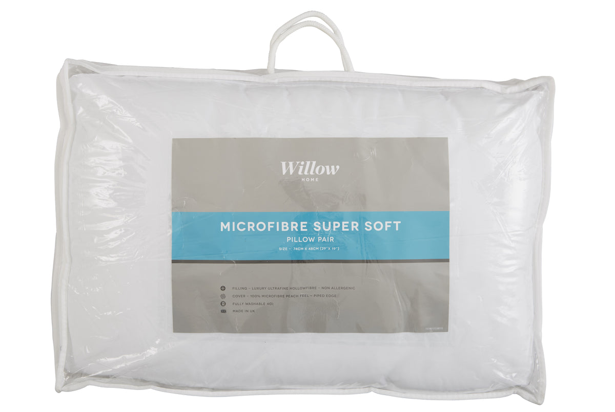 Harwoods Microfibre Feels-Like-Down Pillow Pair with Piped Edge Casing & Ultrafine Hollowfibre Filling