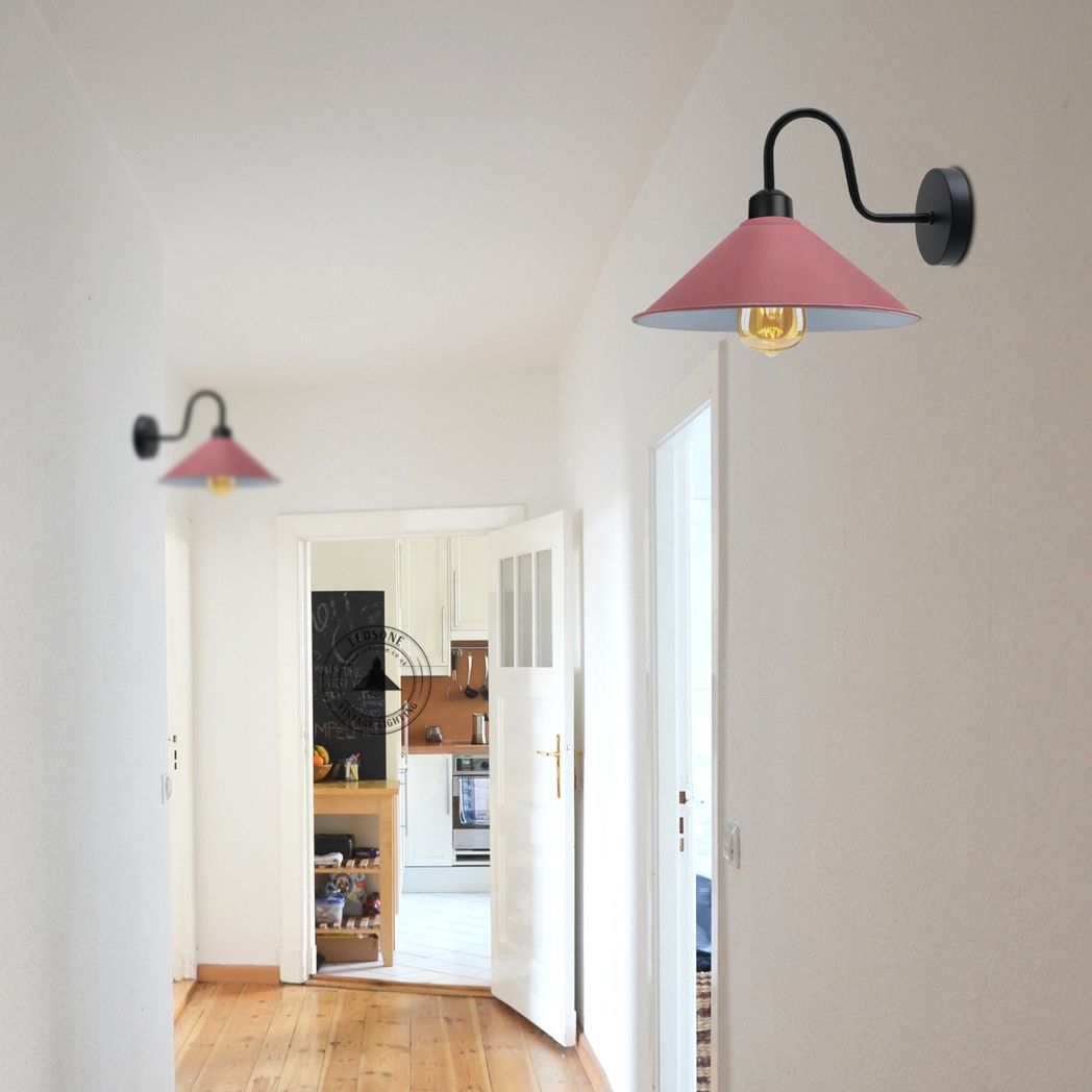 Vintage Swan Neck Wall Light, Cone Shade, E27 Socket – Dimmable Indoor Wall Sconce, Pink