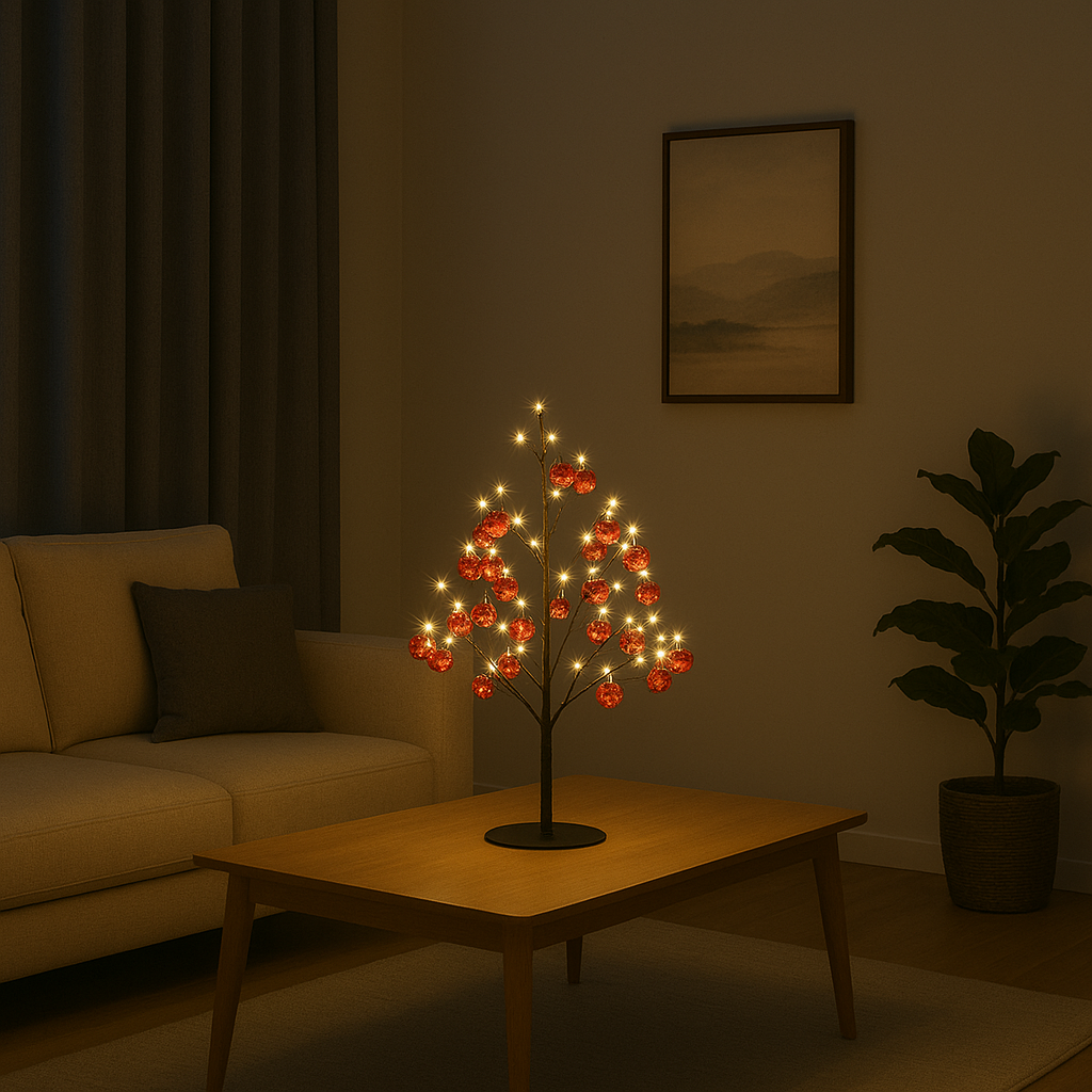 Avilo Pre-Lit Illuminated Red Bauble Christmas Tree – Festive Table-Top Decoration