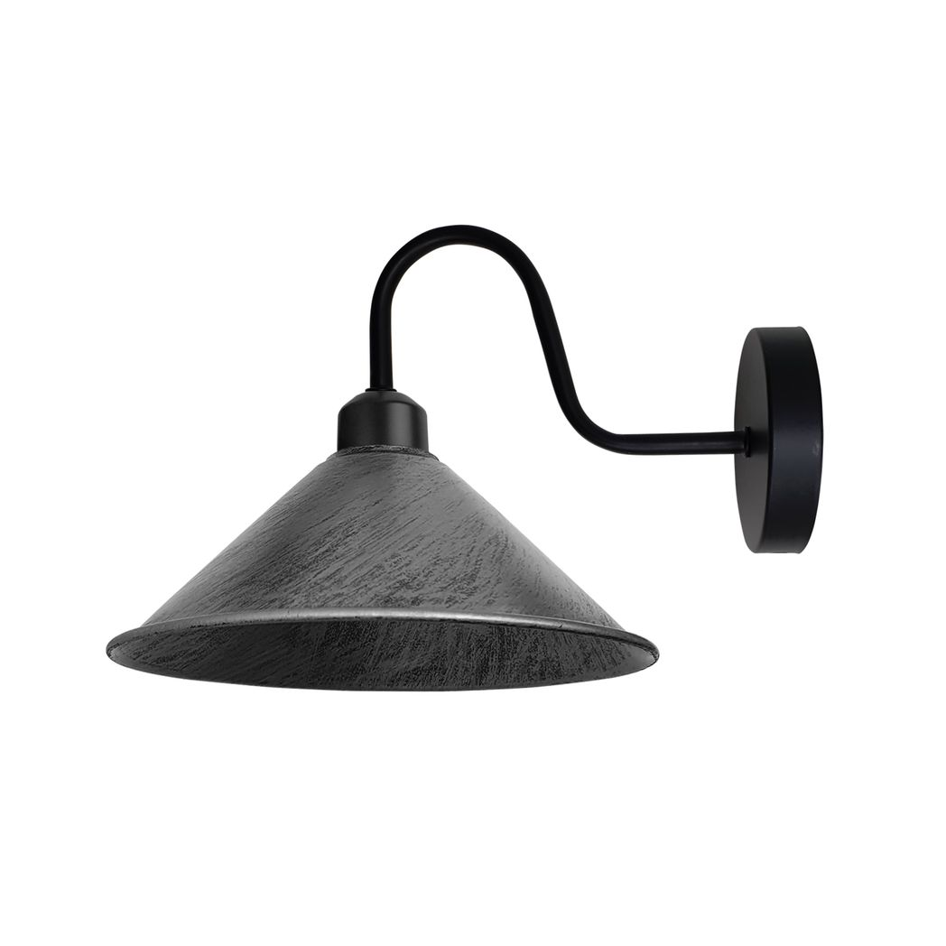 Vintage Swan Neck Wall Light, Cone Shade, E27 Socket – Dimmable Indoor Wall Sconce, Brushed Silver