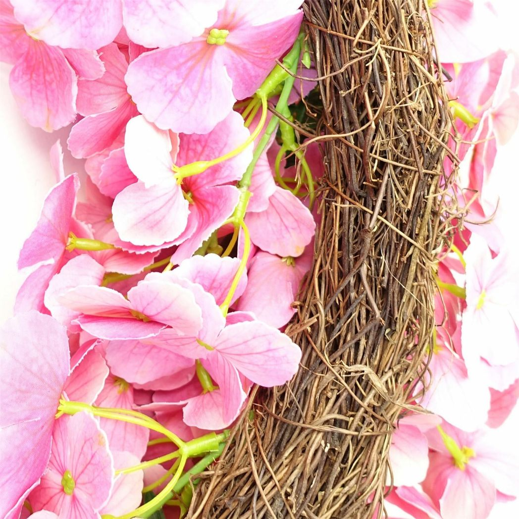 Leaf 40cm Artificial Pink Blossom Floral Wreath – Natural Woven Base, Door Decoration