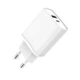 FX Dual EU Mains Charger with USB-C and USB-A Ports – Compact 2-Port Travel Plug, White