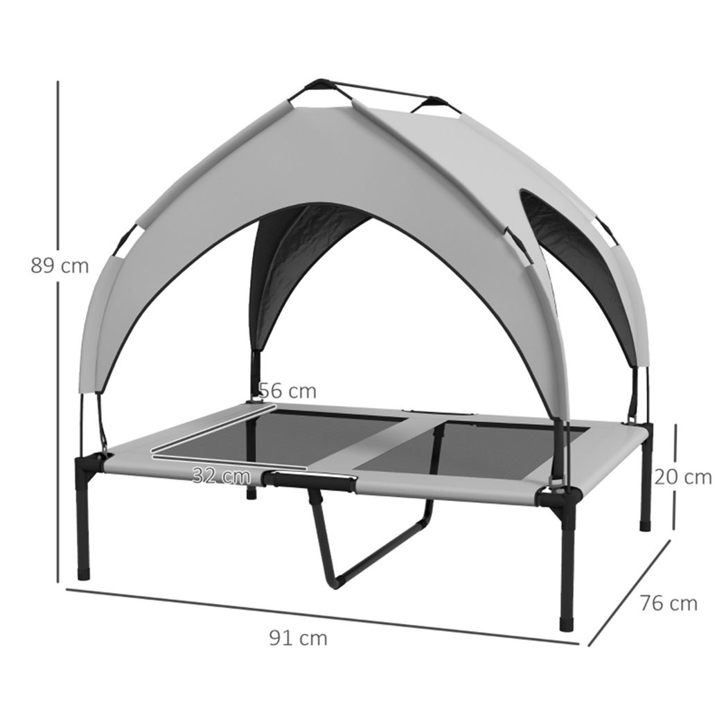 Elevated Pet Bed with Water-Resistant UV Canopy, Breathable Mesh & Travel Bag – Large Dogs, Light Grey