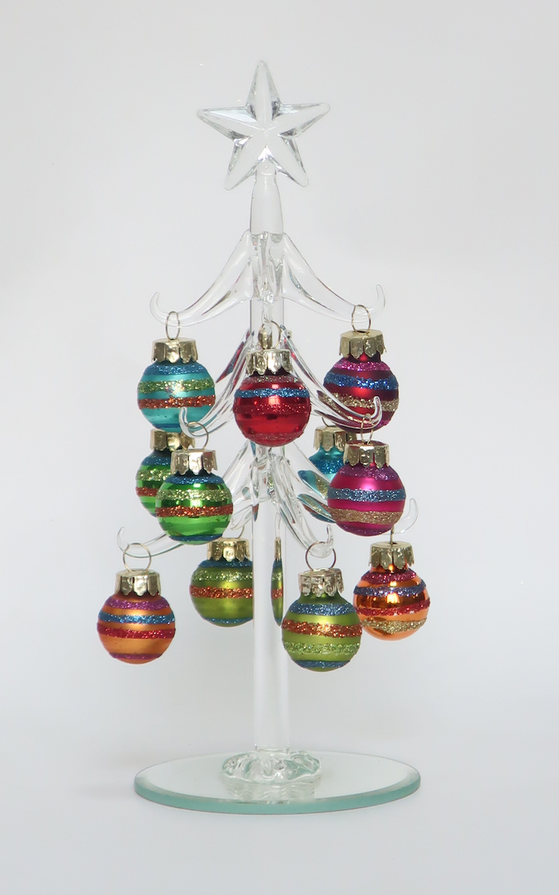 Avilo Glass Christmas Tree with Baubles – Eye-Catching Tabletop, Shelf and Mantelpiece Decoration