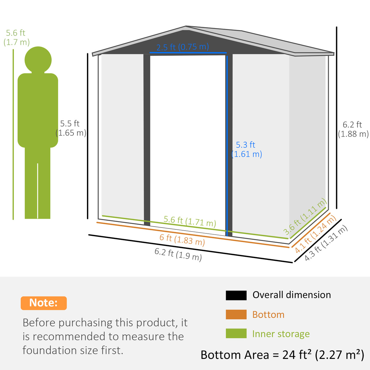 Outsunny 6.2 x 4.3ft Galvanised Steel Garden Shed with Vents & Sloped Roof – Outdoor Tool Storage, Oak