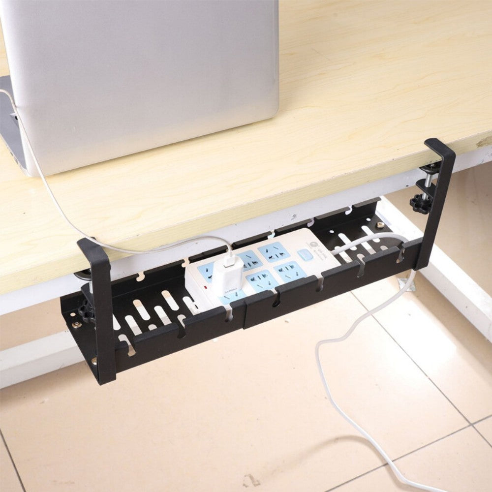 No Drill Under Desk Cable Management Tray with Clamp – Iron Wire Basket, Tool-Free Installation