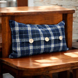 Blue Checked Velvet Tartan Cushion Cover, 30 x 50cm